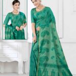 Silk Cotton Saree Peacock Green
