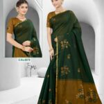 Silk Cotton Embroidery saree Bottle Green X Musterd