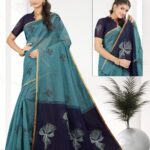 Silk Cotton Embroidery Sky Blue X Navy Blue SKU6082
