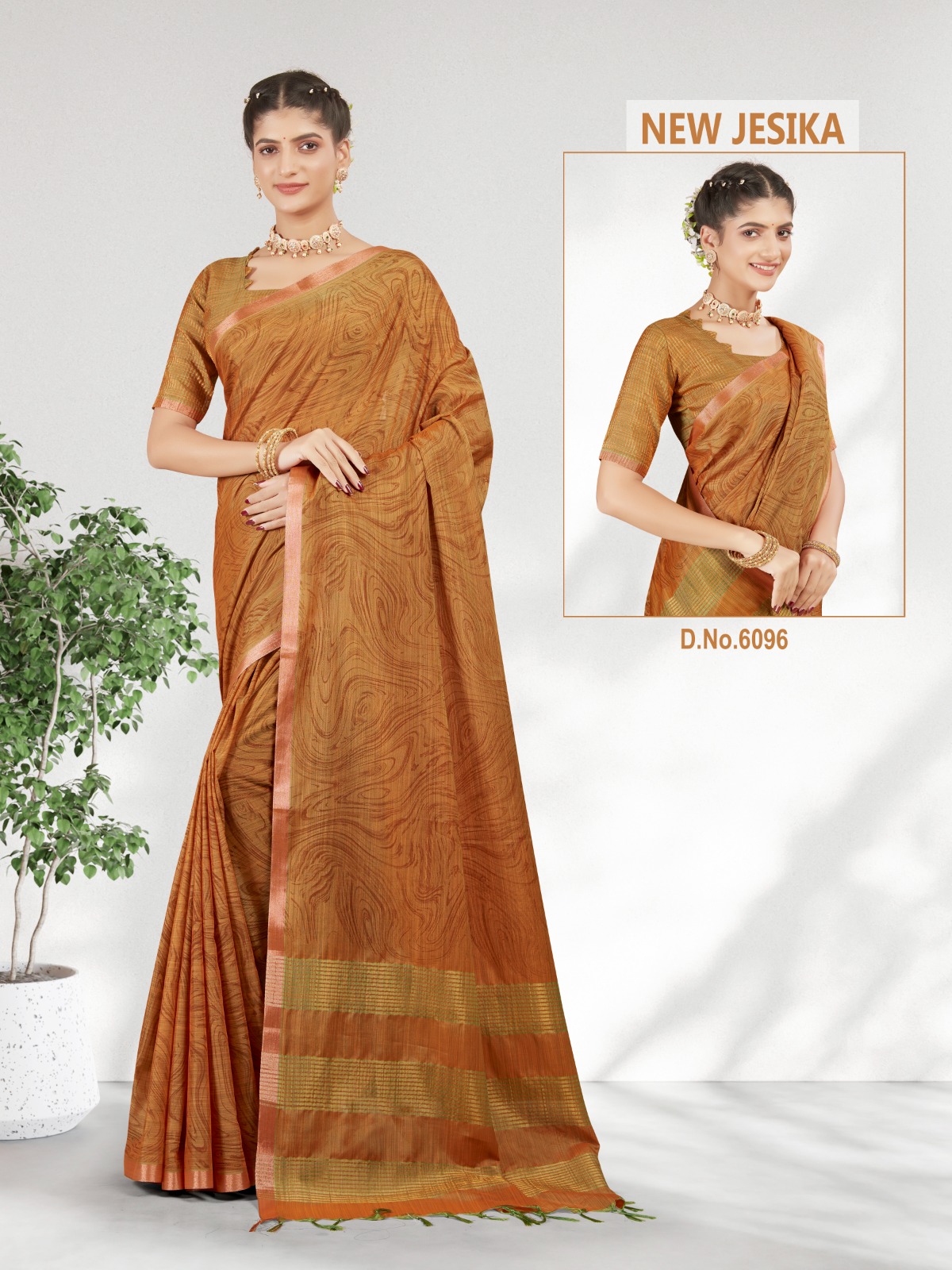 #6096 DL Sarees Soft Kota Silk New Jesika Soft Cotton Saree Musterd - Image 1