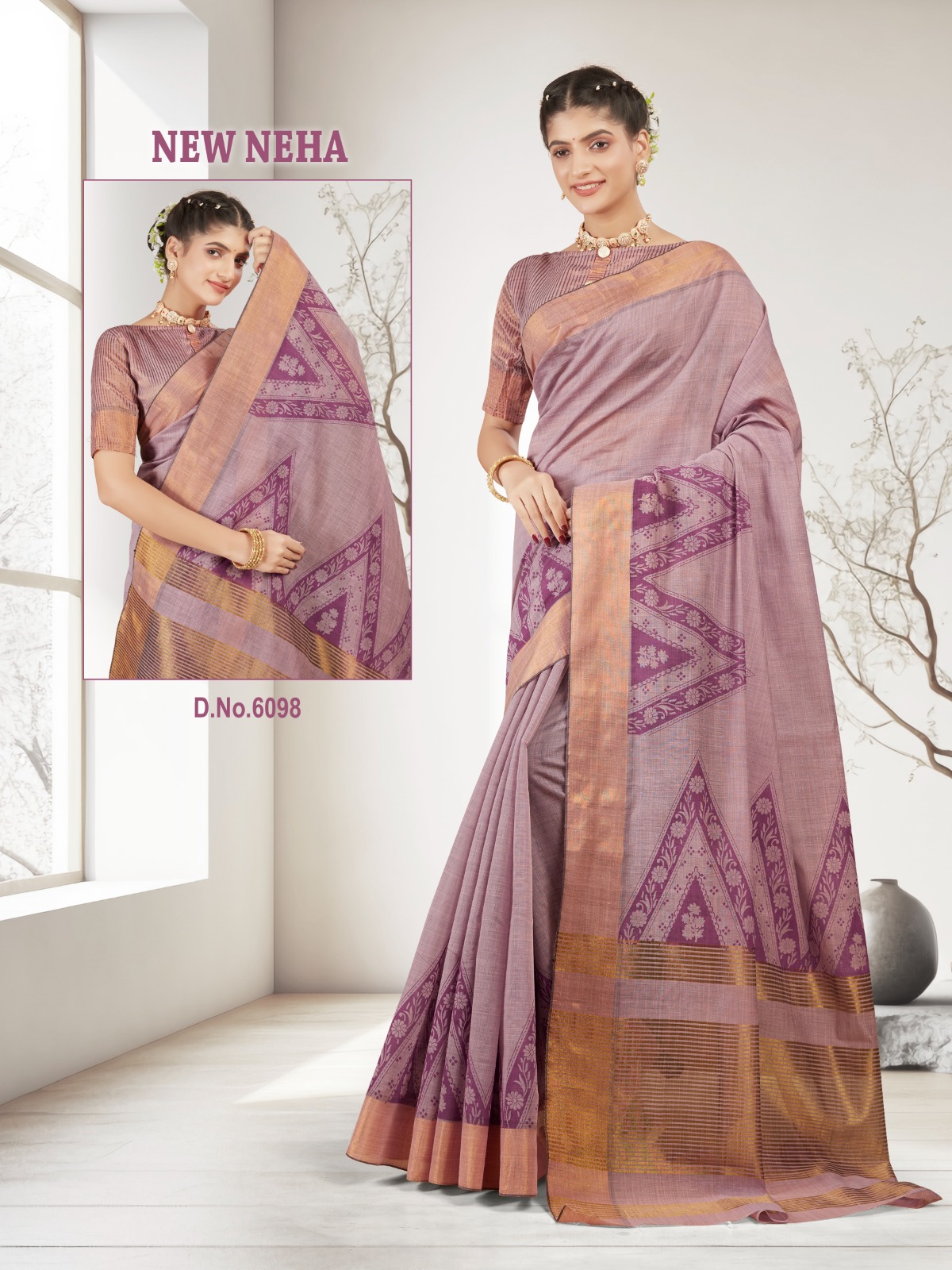 #6098 DL Sarees Kota Cotton New Neha Soft Cotton Saree Light Pink - Image 1