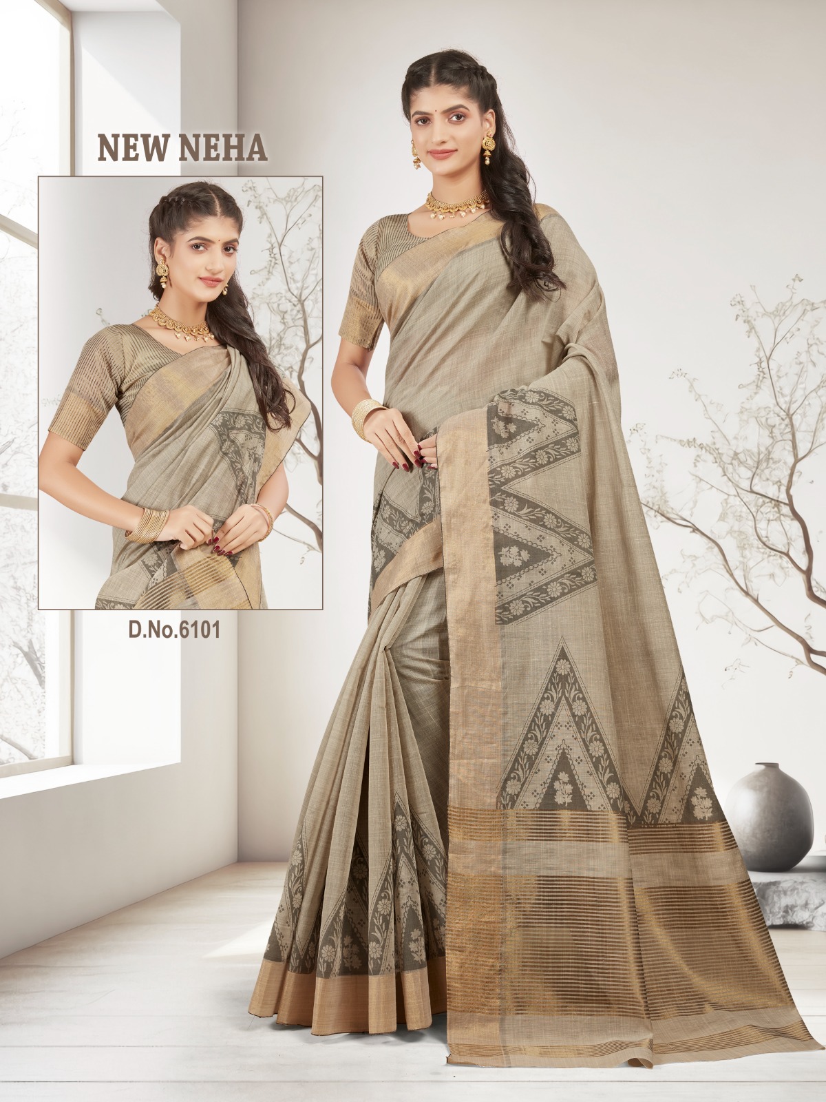 #6101 DL Sarees Kota Cotton New Neha Soft Cotton Saree Tussar - Image 1