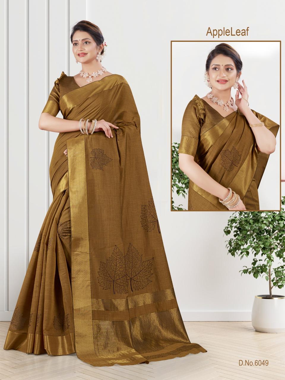 #6116-2 Silk Cotton Soft Silk Cotton Saree Musterd - Image 1