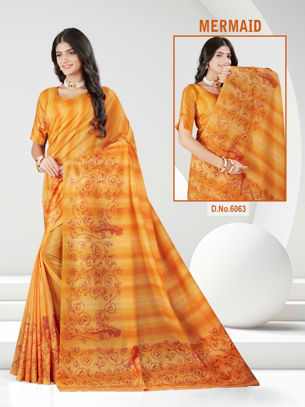 #6121-3 Soft Cotton Silk Cotton Saree Musterd - Image 1