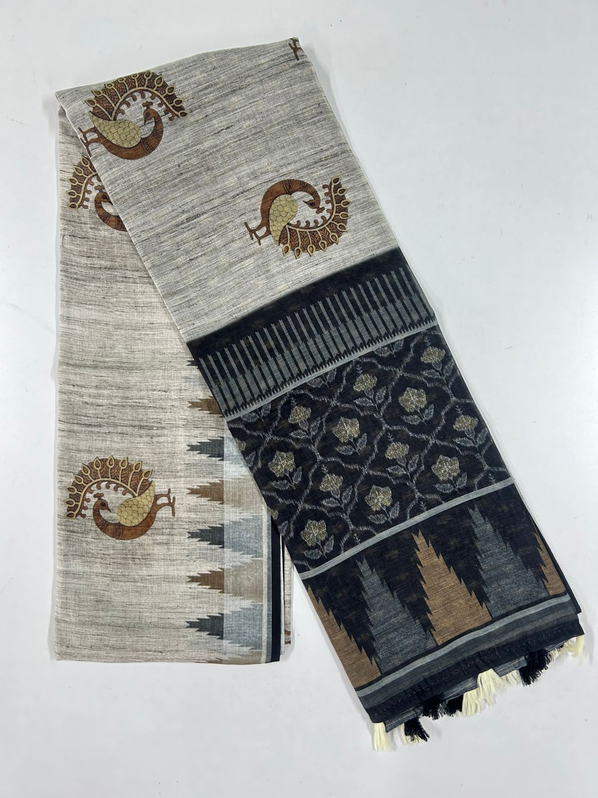 DL sarees 6074 soft scotton Soft cotton- Black SKU6062-2 - Image 1