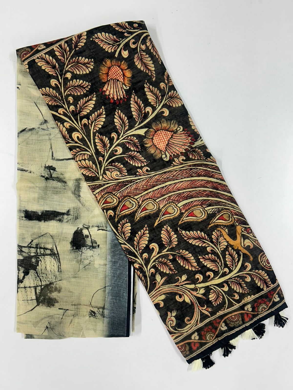 DL sarees 6076 soft scotton Soft cotton- Black SKU6062-3 - Image 1