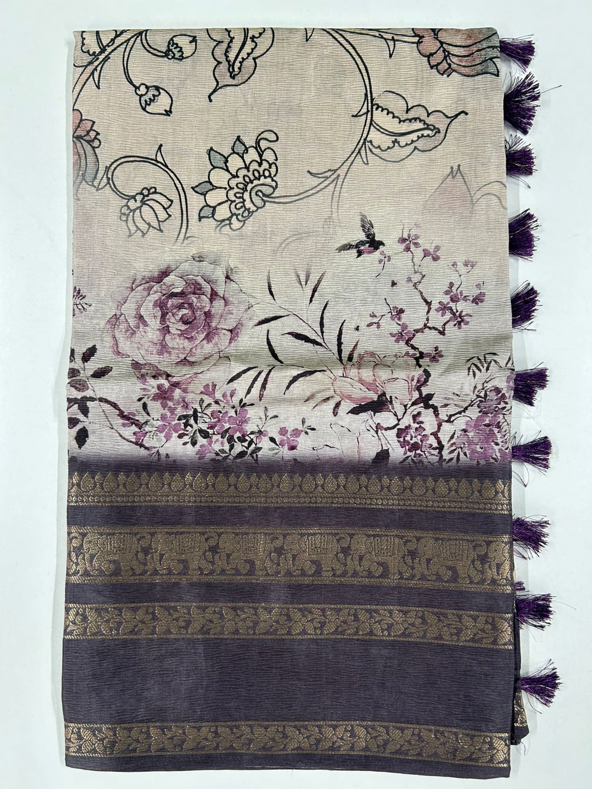 DL sarees tusser crush 6068 purple Tussar Saree SKU6064-1 - Image 1