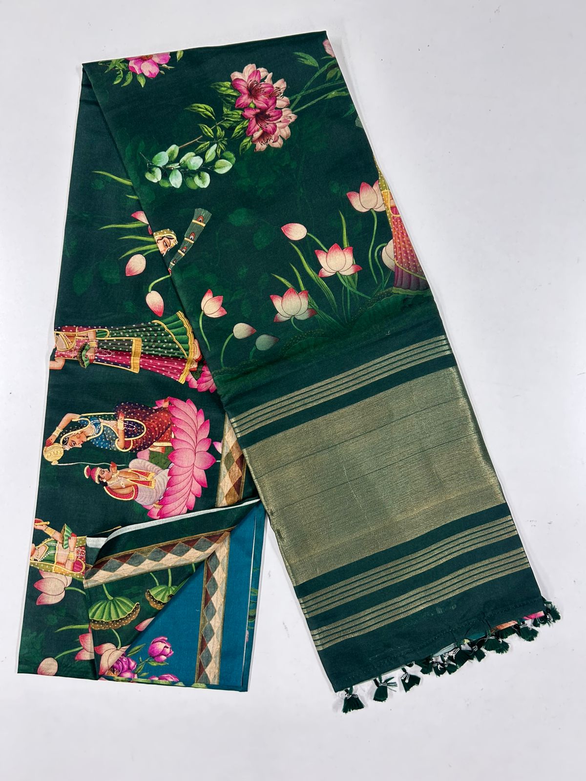Tussar silk (8) Tusser Silk Bottle Green X Blue SKU6108 - Image 1